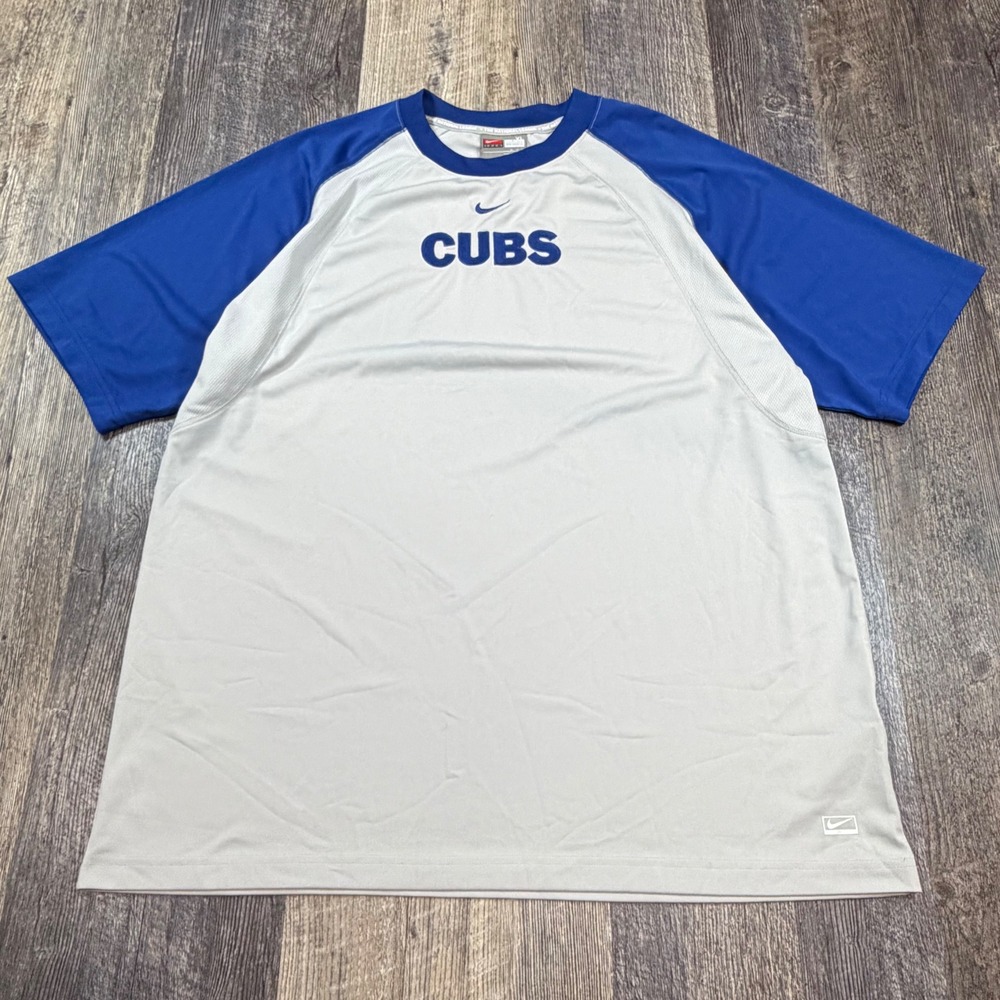 Nike Chicago Cubs Performance Shirt Mens XL Grey Blue Vintage Raglan MLB Shirt